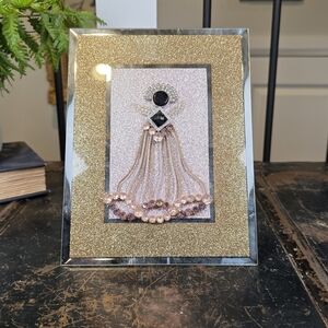 Glam Rhinestone Angel Art in Gold Glitter Frame | Jeweled Christmas Decor 5x7